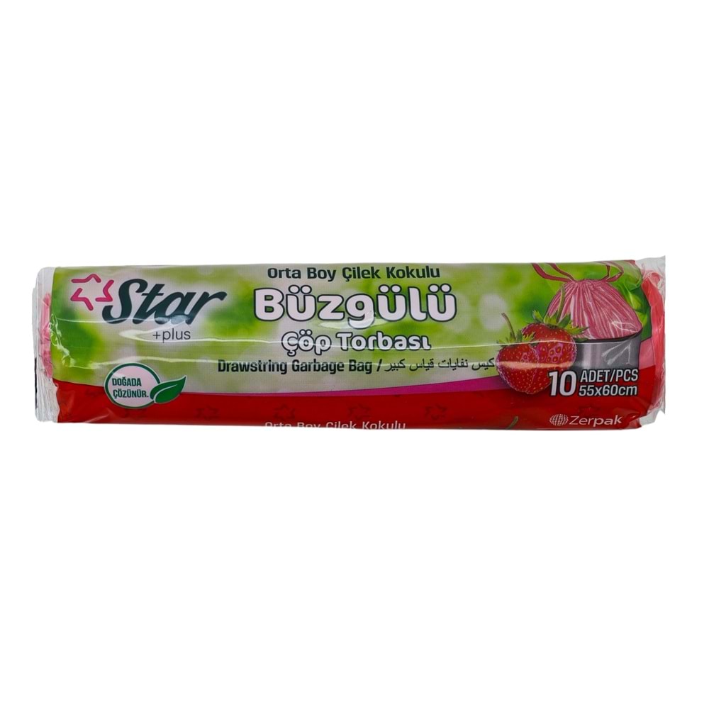 502 Star Büzgülü Çöp Torbası 55*60cm - Çilek
