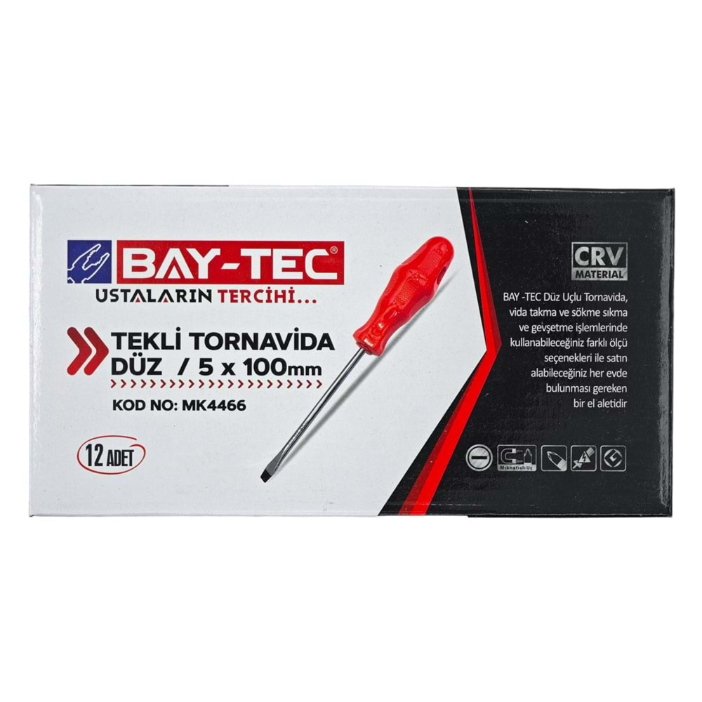 Mk4466 Bay-Tec Tekli Tornavida 5*100 (Düz)