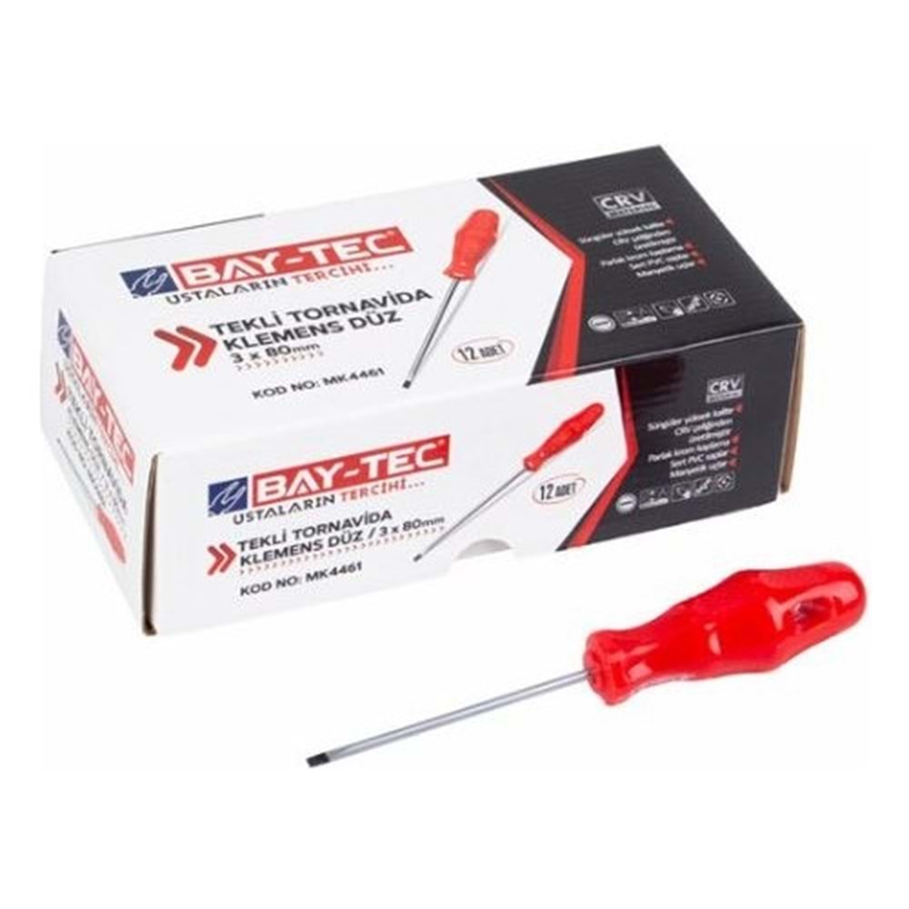 Mk4461 Bay-Tec Tekli Düz Tornavida 3*80