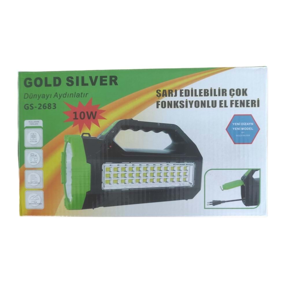GS-2683 Gold Silver 10W Led Şarjlı El Feneri