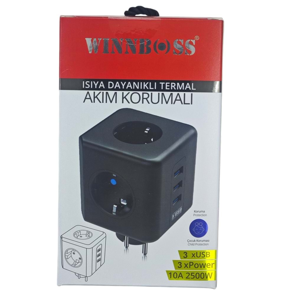 3440 Winnboss 10A 3*USB Termal Akım Korumalı 3lü Priz