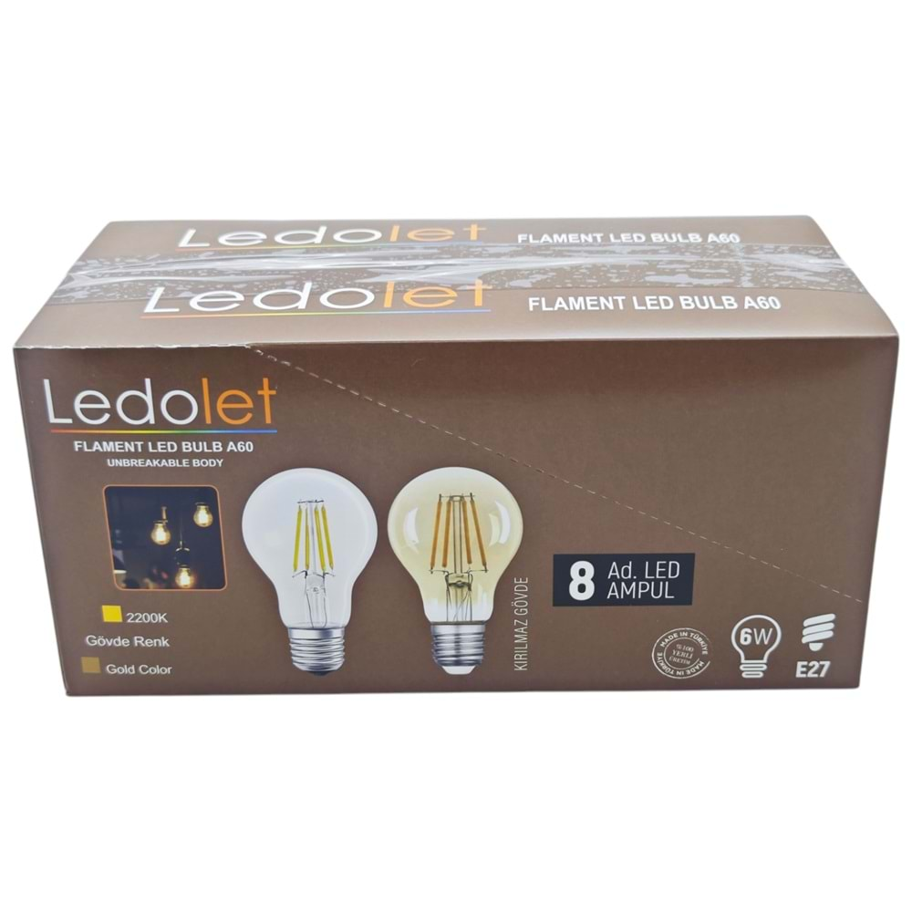 A60 Ledolet E27-4W Flament Led Bulb A60 Ampul 8li